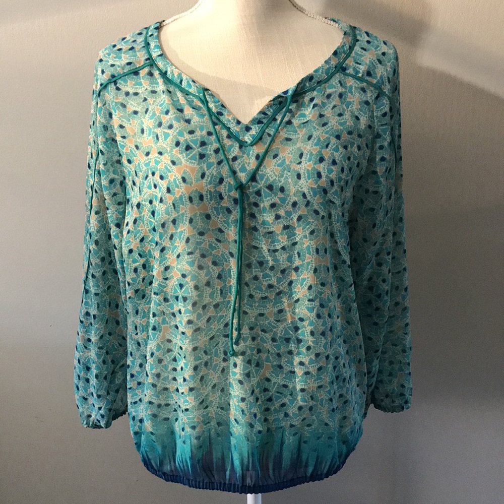 Lucky Brand Medium Green Teal Top w/ Navy Ombré Bottom and Green Piping